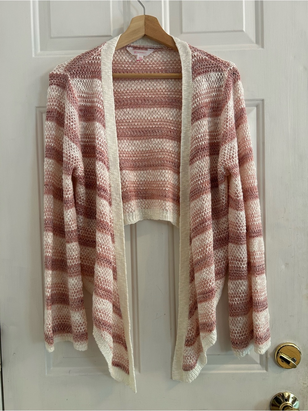 No Boundaries Pink and Cream Striped Open-Front Cardigan
